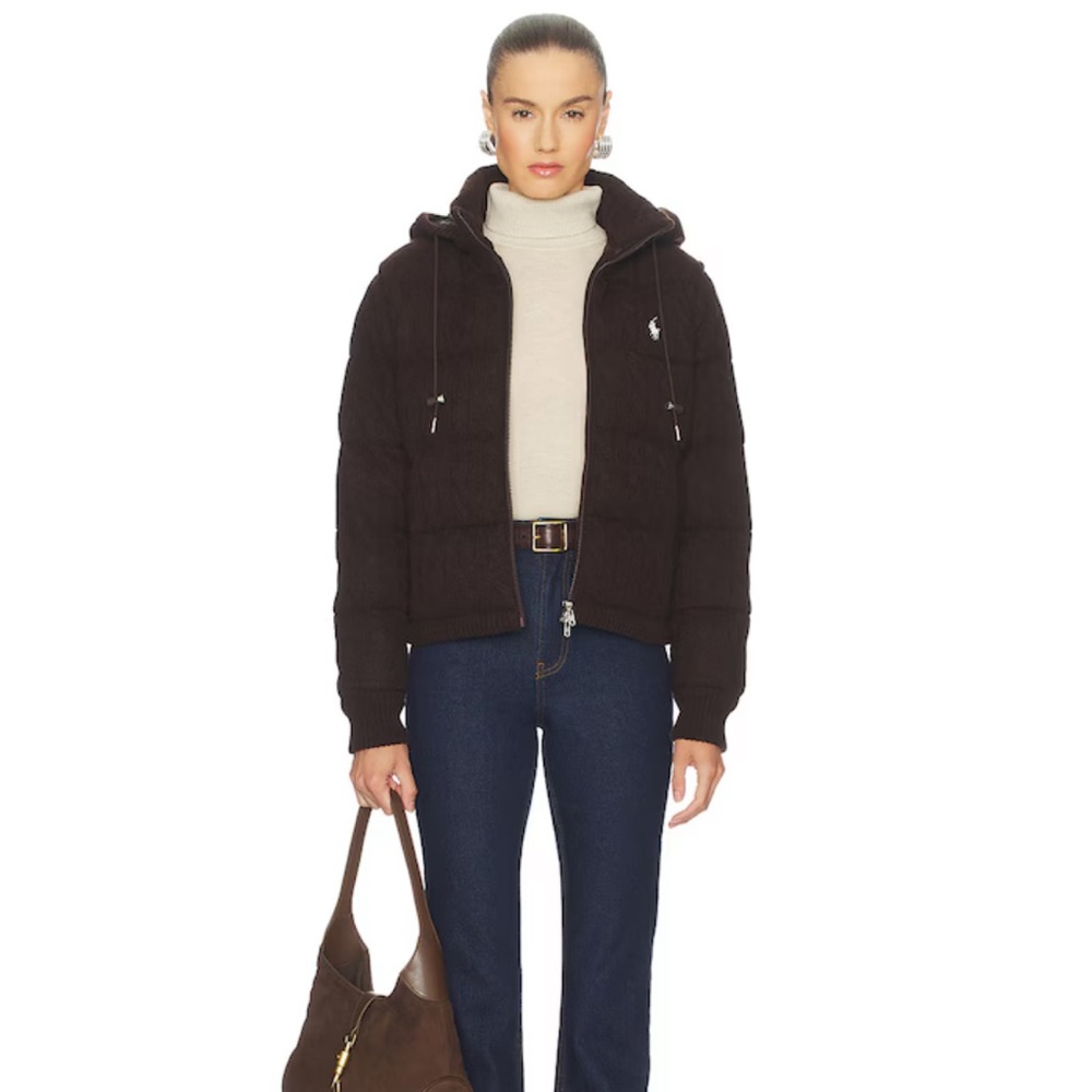 Polo Ralph Lauren Cable Knit Wool Cashmere Jacket in Walnut Brown Melange, XS